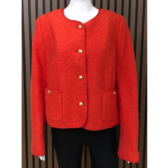 Talbots Jackets & Blazers - Talbots Women's Orange Boucle Ladies Collarless Wool Blend Jacket Gold Buttons
